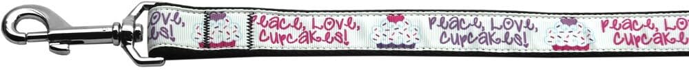 Pet Dog & Cat Nylon Collar or Leash, "Peace Love Cupcakes" 1" w x 4 ft. leash