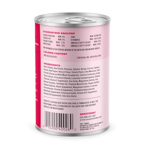Your PET S Kitchen Wet Dog Food, Beef Recipe - 13.2 oz Cans (Pack of 6), Made in The USA with Real Beef