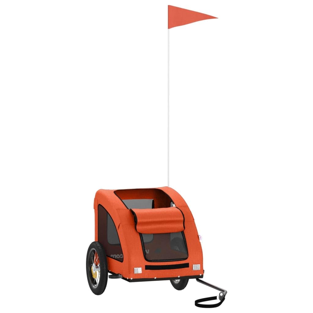 vidaXL Pet Bike Trailer for Small Dogs - Orange Oxford Fabric/Strong Iron Frame/Ventilated with Cover, Reflectors & Safety Flag