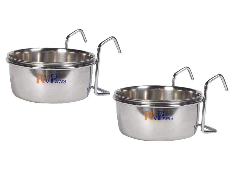 Pups&Pets Rustproof Stainless Steel Cage Food, Seed, Water Feeder Cum Bowl With Holder Clamp For Birds, Bird Cage Water Bowl Foo
