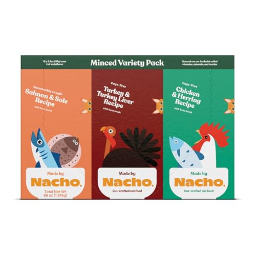 Made by Nacho Premium Minced Wet Canned Cat Food with Hydrating Bone Broth 5.5oz (12 Packs) (Variety Pack (Turkey & Turkey Liver