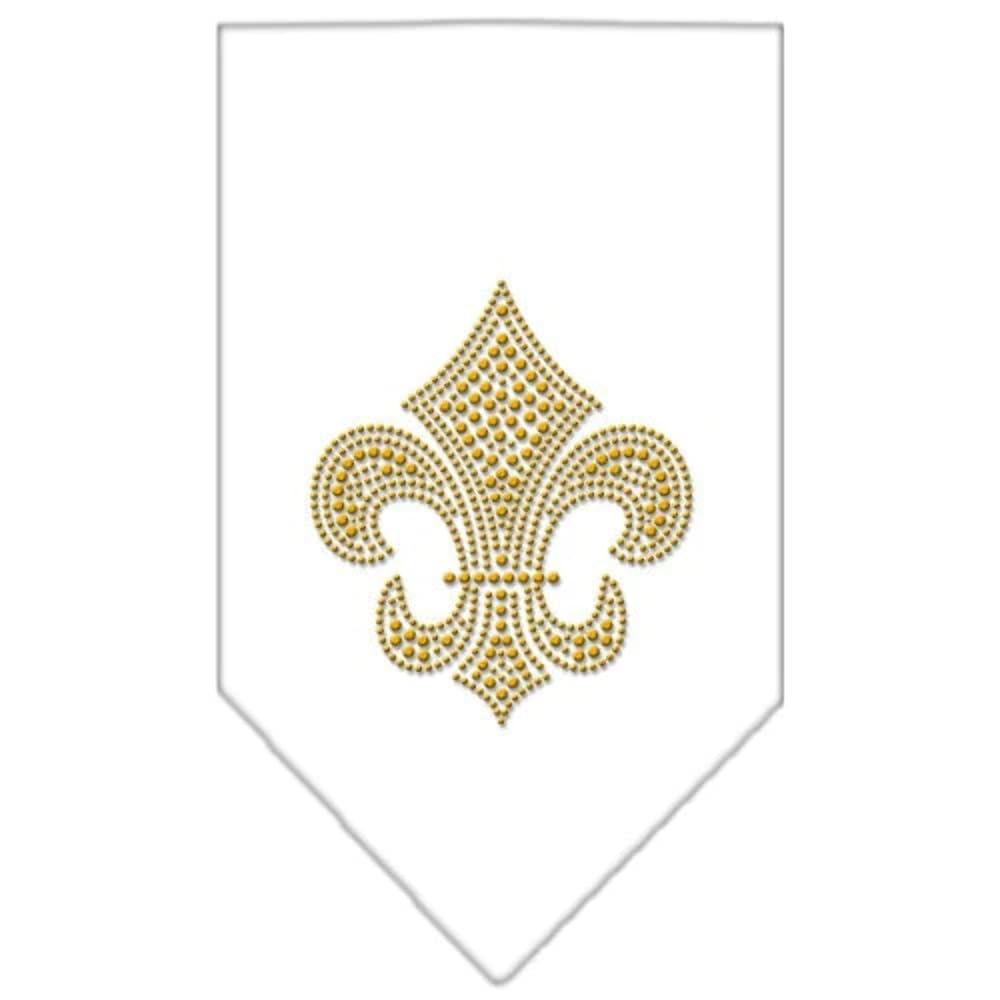 Pet and Dog Bandana Rhinestone, Fleur De Lis Gold Grey Large