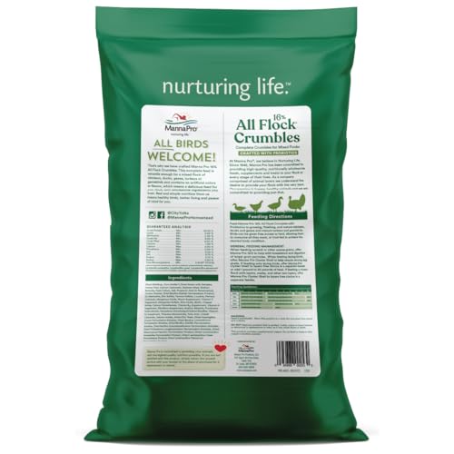 Manna Pro All Flock Crumbles, 16% Protein, Complete Feed for Poultry & gamebirds. Contains probiotics for Digestion, no Artifici