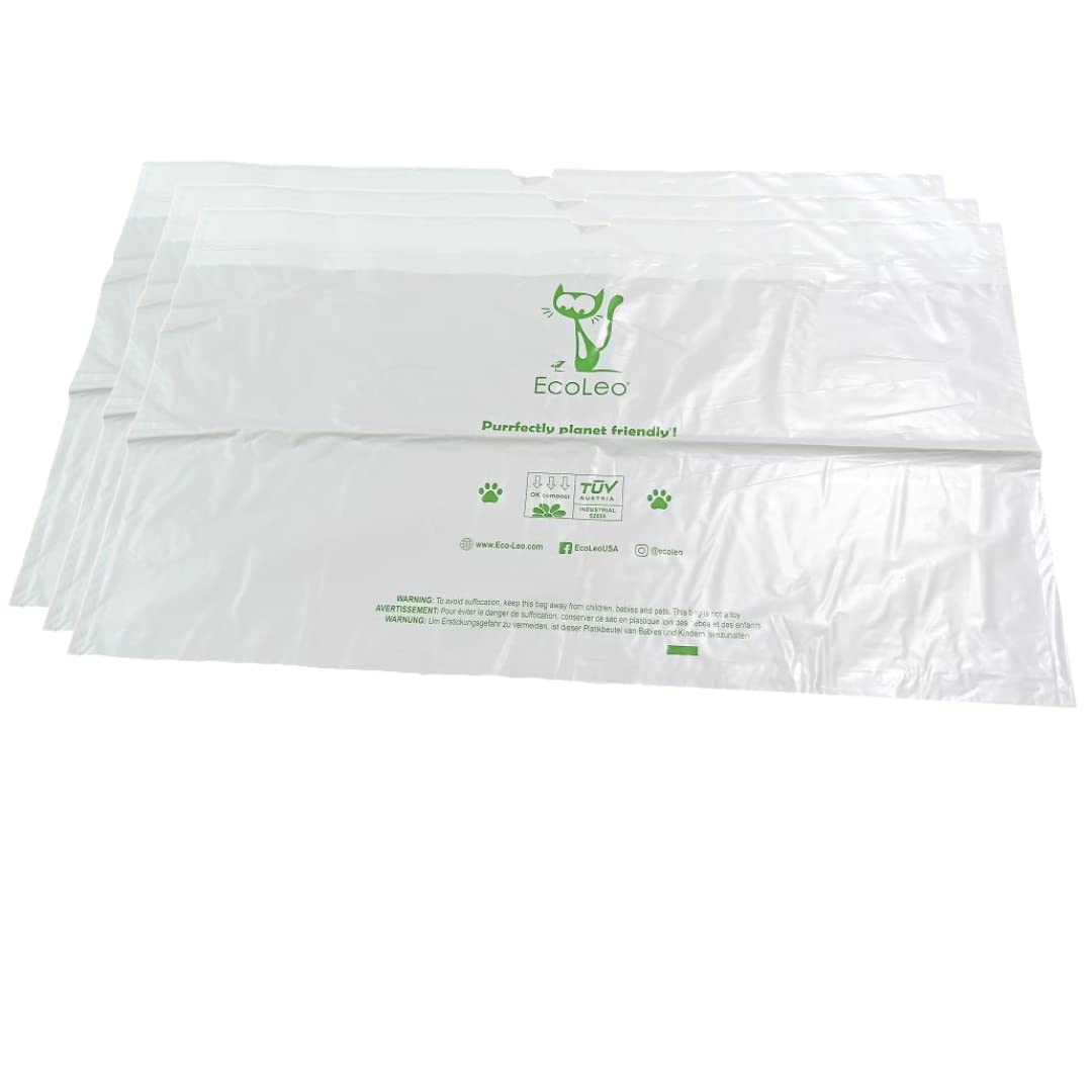 EcoLeo Compostable Waste Bags for Litter-Robot 3 & 4, Eco-Friendly NeoGreen Film, 20-Count Drawstring Bags
