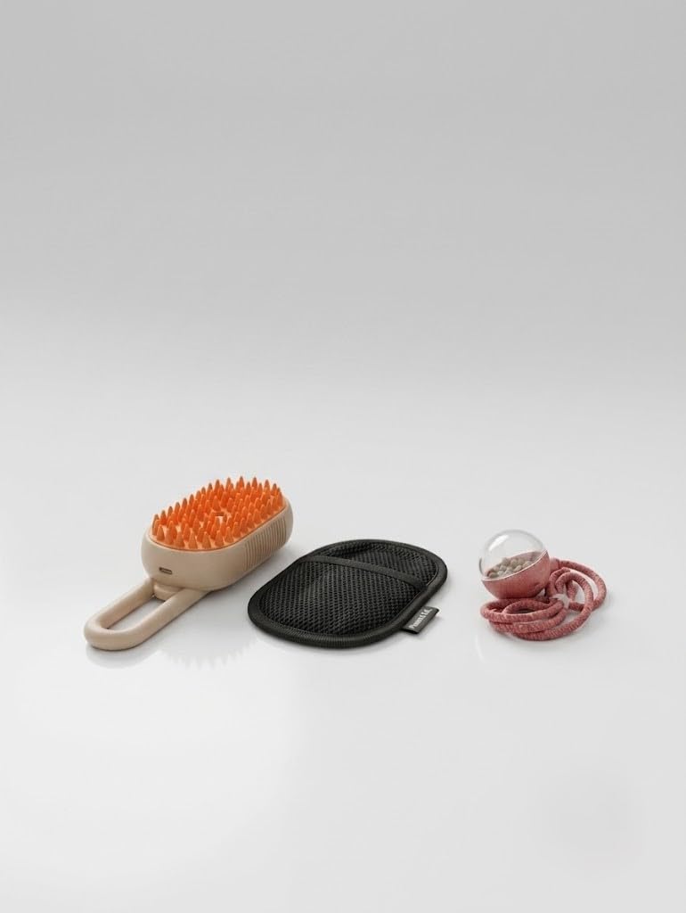 Vonity 3In1 Steamy Pet Toy, Glows Brush And Ball Grooming Kit/Set Rechargeable Beige Black And Red Pack Of 3