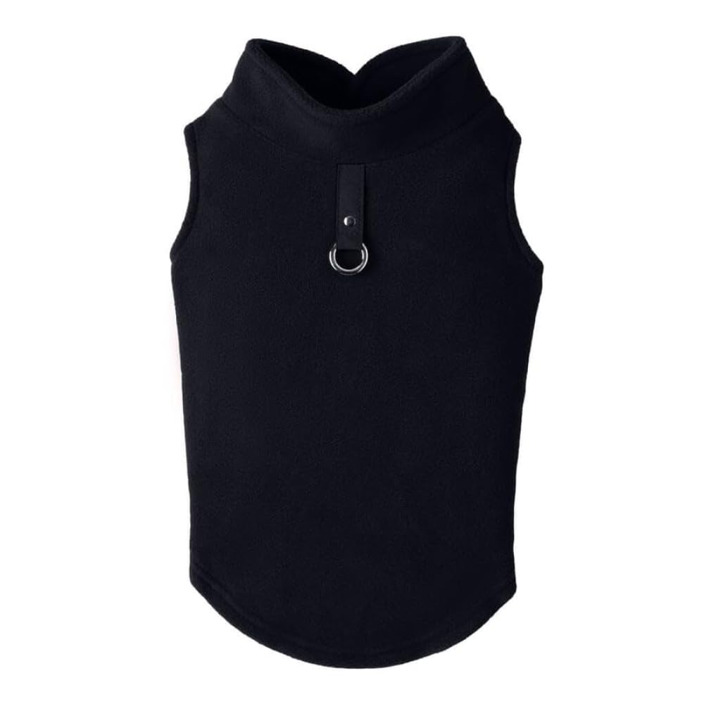 Gooby - Fleece Vest, Small Dog Pullover Fleece Jacket With Leash Ring, Black, Large