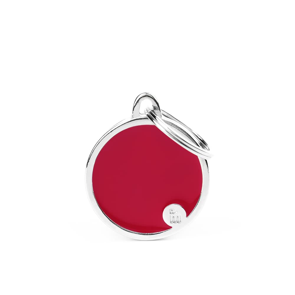 My Family Personalized Pet Id Tag Made In Italy, Red Circle, Free Engraving, Hand Enamelled In Metal, Basic Handmade Collection,