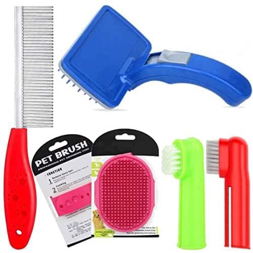 Sage Square Dog Grooming Kit  Dog Plastic Slicker Brush With Press Key For Puppies And Dogs + Dog Toothbrush + Pet Grooming Glo