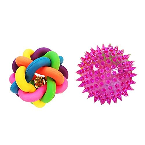 Rvpaws One Cat Chew Knot, Cotton Multicolor Ball With Jingle Bell + One Led Squeaky Ball Toy For Dogs, Cats And Puppies (Combo, 