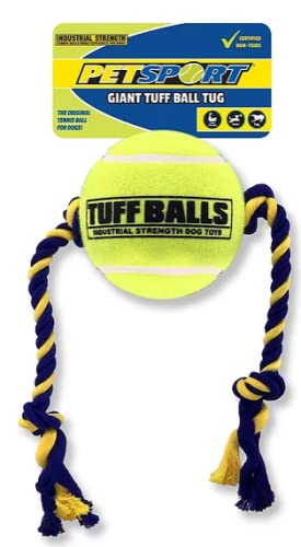 Petsport 70155 Mega Tuff Ball Tug Dog Toy Yellow, 4 In