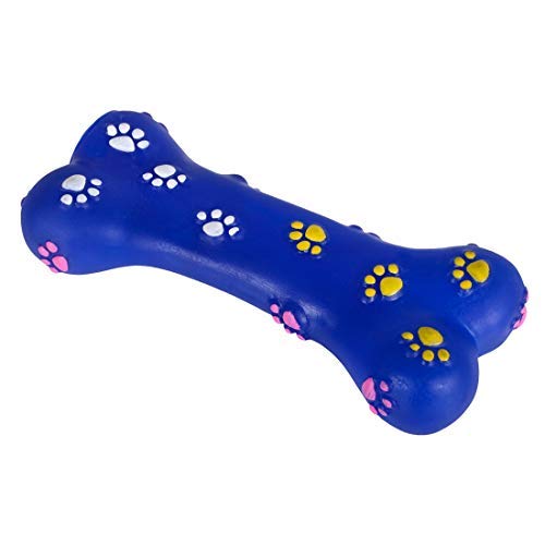 Pet Guard Colorful Squeaky Paw Print Rubber Non Toxic Sound & Chew Bone Toy For Puppies & Small Dogs (Color May Vary)