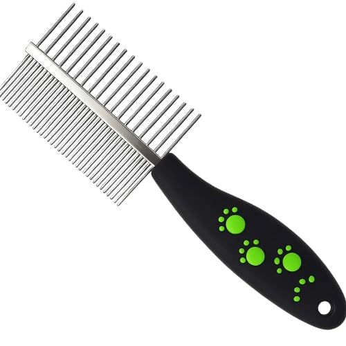 Petjoy Double Sided Steel Needle Comb For Dogs & Cats | Dual Action Dog Comb Grooming Rake For Shedding, Detangling & Fur Remova