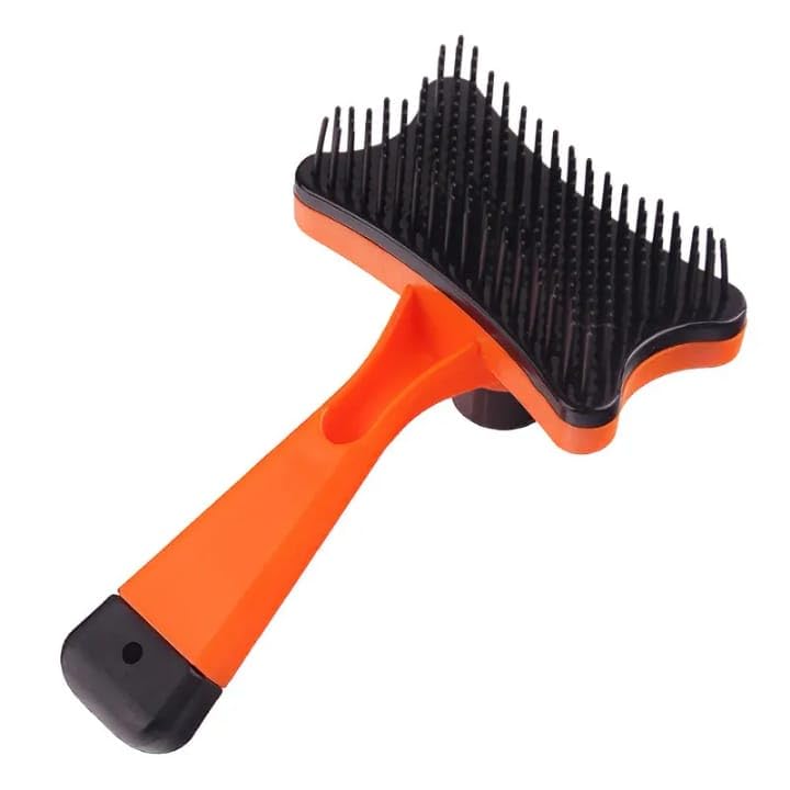 Rizopets Pet Grooming Brush With Ergonomic Handle, SelfCleaning Slicker Brush, Orange And Black