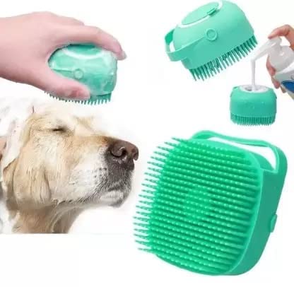 Valkyrie Dog Bath Brush Body Scrubber Shampoo Dispenser Tick Remover For Shower Bathing And Shedding Soft Silicone Bristles Brus