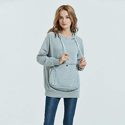 Kei Tomlison Pet Pouch Hoodie Long Sleeve Fleece Kitten Puppy Holder Carrier Sweatshirt For Women (Light Grey, Small)