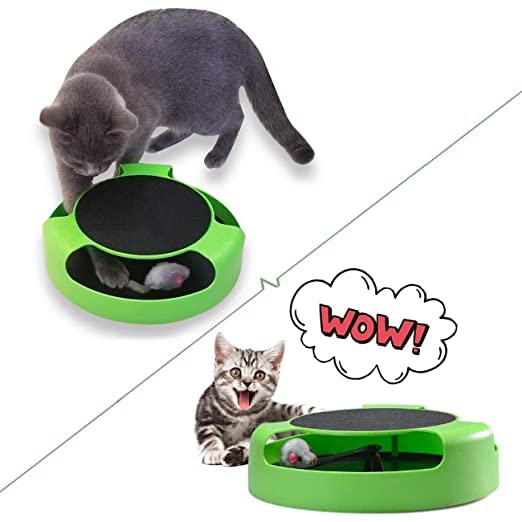 Woofy Cat Interactive Toys With A Scratching Pad And A Running Mouse Catnip Toy Catch The Mouse Cat Scratcher Toy (Green)