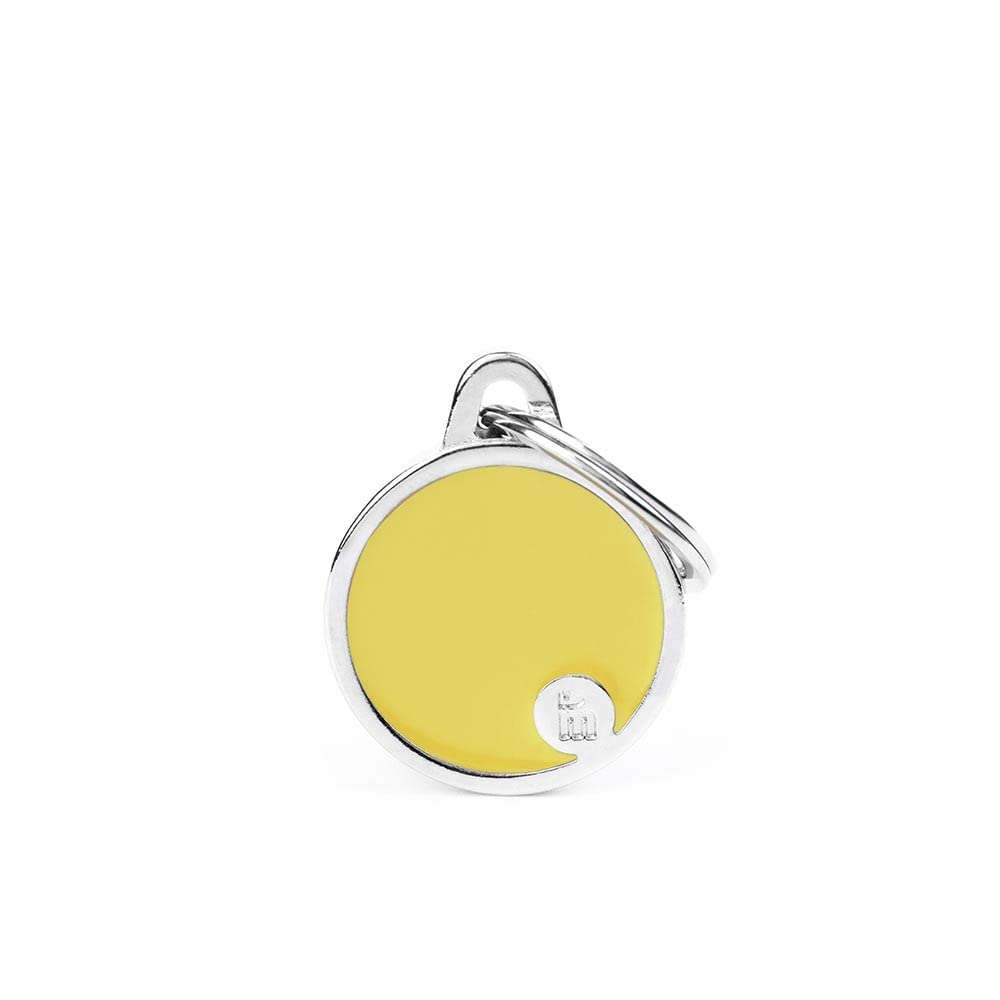 Myfamily Personalized Pet Id Tag Made In Italy, Small Yellow Circle, Free Engraving, Hand Enamelled In Metal, Basic Handmade Col