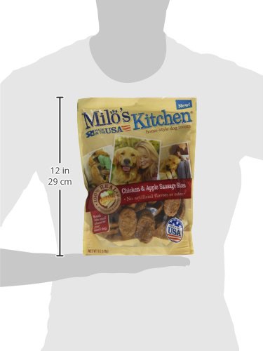 Milos Kitchen Homestyle Dog Treats, Chicken & Apple Sausage Slices, 18 Ounce, High Protein, No Artificial Flavors