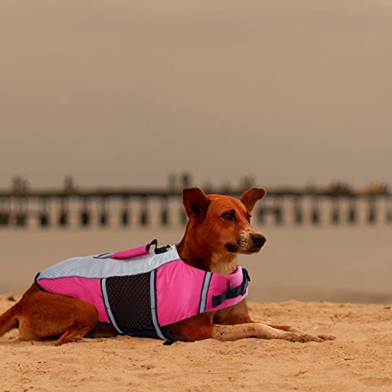 Dog Life Jacket Swimming Vest Lightweight High Reflective Pet Lifesaver With Lift Handle, Leash Ring Pink,S