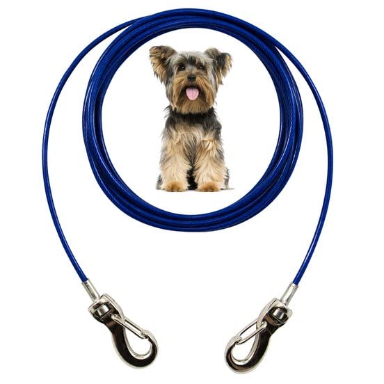 Ben-Mor Zinco 15 ft Dog Tie Out Cable for 50 lbs Small Breed Dogs & Pets - Heavy Duty 360 Degree Rotating Double Swivel Cable Co