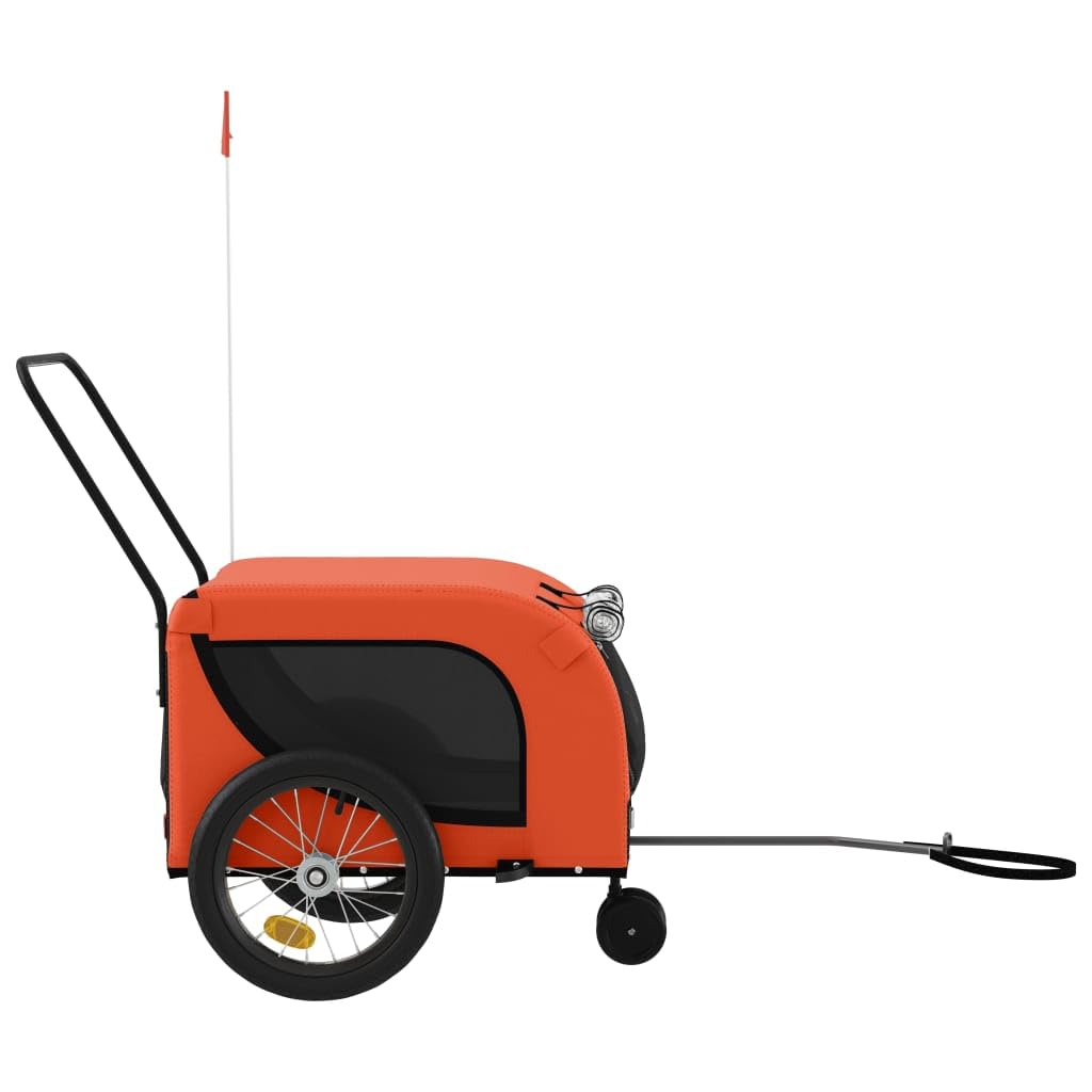 vidaXL Pet Bike Trailer - Orange & Black - Oxford Fabric, Iron Frame, 49.2" x 24.8" x 26" - Reflectors & Safety Flag - Multifunctional Carrier for Pets, Groceries, Camping