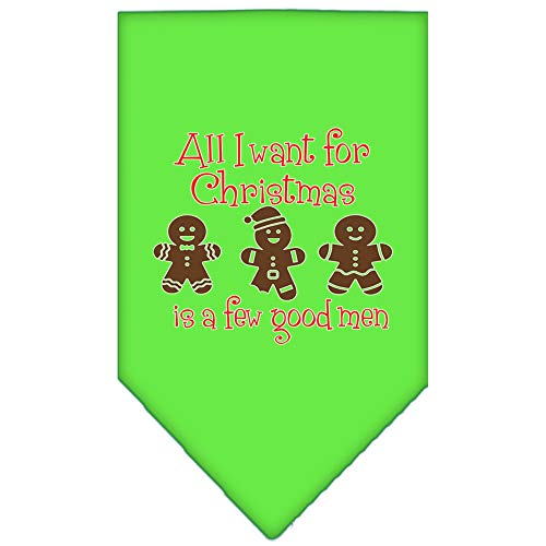 Christmas Pet and Dog Bandana Screen Printed, "All I Want For Christmas Is A Few Good Men" Lime Green Large