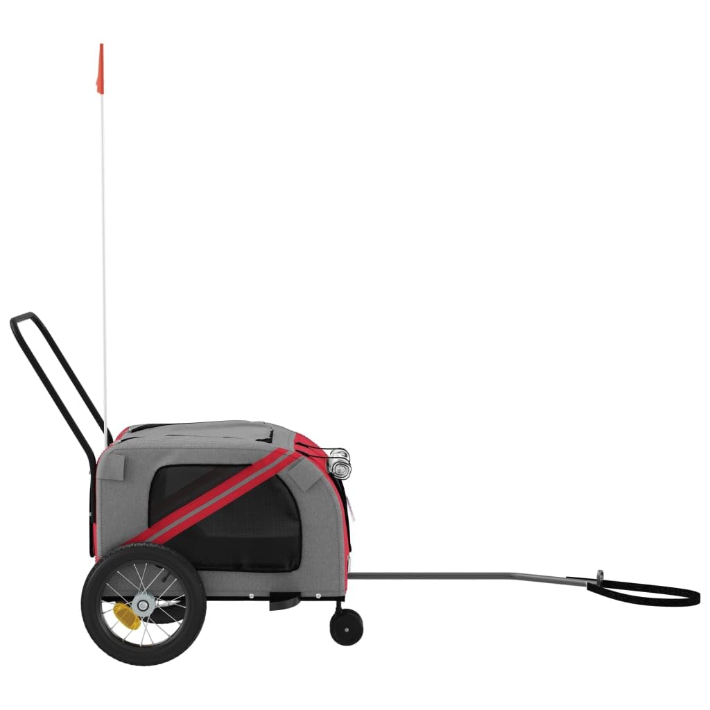 vidaXL Pet Bike Trailer - Red and Black, Iron Frame, Oxford Fabric with PVC Cover, for Small Dogs and Pets, 48"x20.5"x20.9"