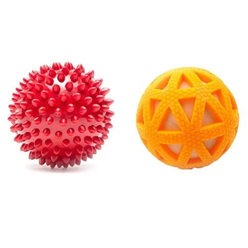 Rvpaws Rubber Chew Dog Toy Combo Spiked Ball + Hard Squeak Ball In Ball (Color May Vary)