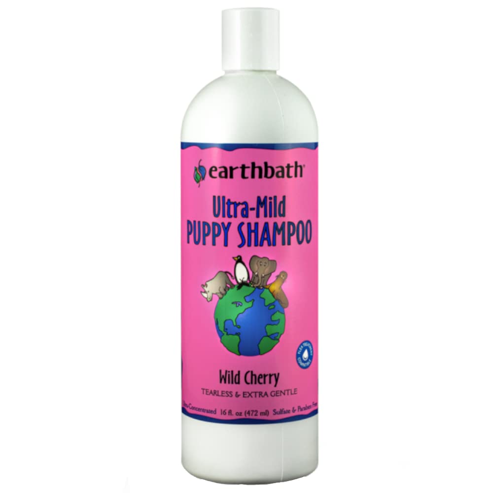 earthbath, UltraMild Wild Cherry Puppy Shampoo  Extra Gentle & Tearless Dog Shampoo, Made in USA, Deodorizing Dog Wash, Cruelt