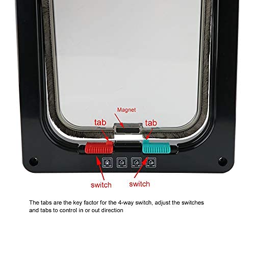 Ceesc Cat Flap Door Magnetic Pet Door With 4 Way Lock For Cats, Kitties And Kittens, 2 Sizes And 2 Colors Options (M- Inner Size: 6.18'(W) X 6.30'(H), Black)