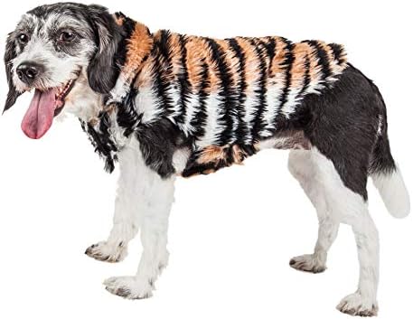 Pet Life  Luxe Tigerbone Glamourous Tiger Patterned Mink Fur Dog Coat Jacket, Golden Brown, Black And White  Xsmall