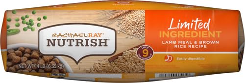 Nutrish Limited Ingredient Lamb Meal & Brown Rice Recipe Dry Dog Food, 14 lb. Bag, Packaging May Vary (Rachael Ray)