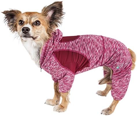 Pet Life  Active Downward Dog Heathered Performance 4Way Stretch Twotoned Full Body Warm Up Hoodie, Burgundy  Medium