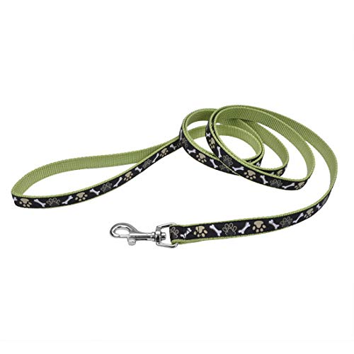 Coastal - Ribbon - Dog Leash, Brown Paws And Bones, 5/8'' X 06