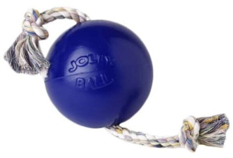 Jolly Pets Romp-N-Roll Rope And Ball Dog Toy, 4.5 Inches/Small, Blue (645 Bl), For Small Breeds