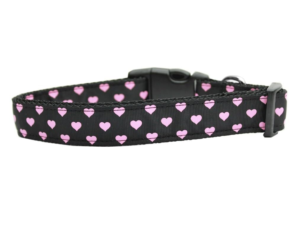Pet Dog and Cat Nylon Collar or Leash, "Pink & Black Dotty Hearts" SM Collar
