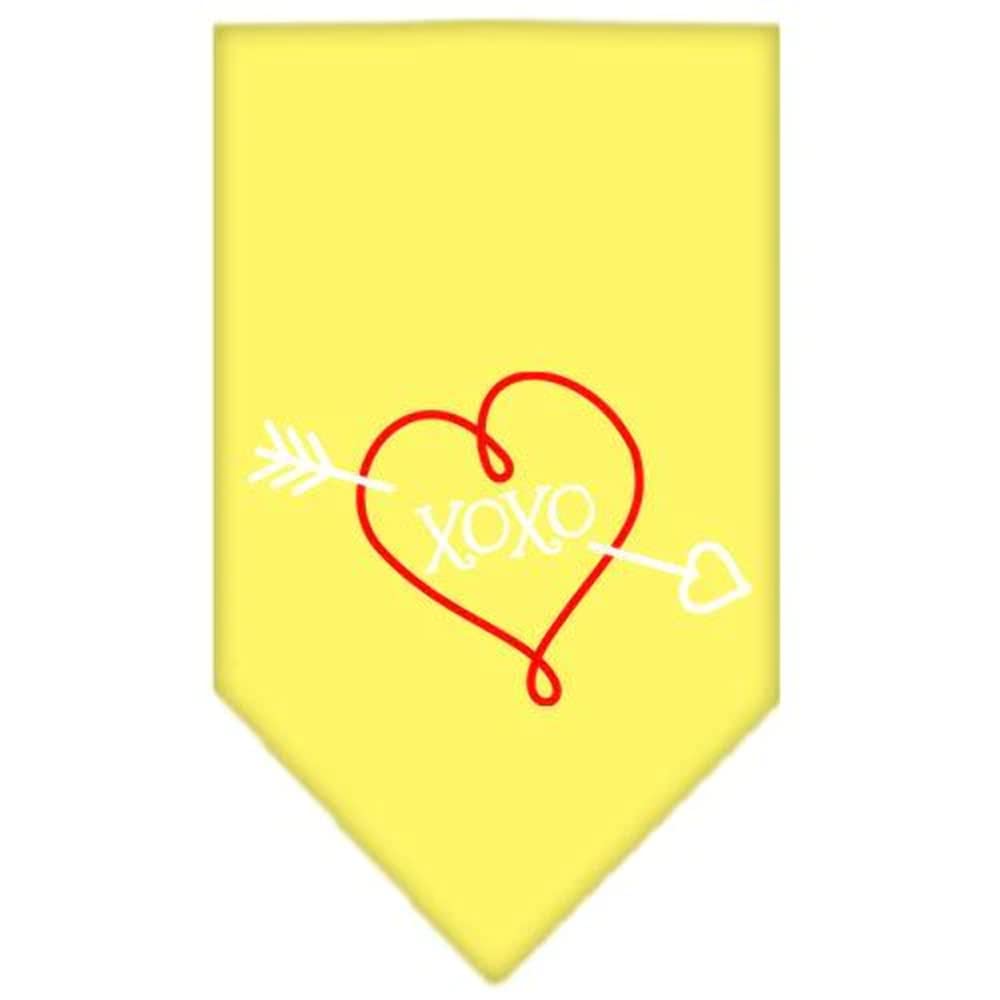 Pet and Dog Bandana Screen Printed, "XOXO" Yellow Large