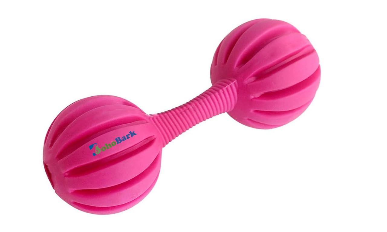 Bohobark Non Toxic Rubber Toys Dumbbell Dog Puppy Chew Teething Rubber Toy (Pink)