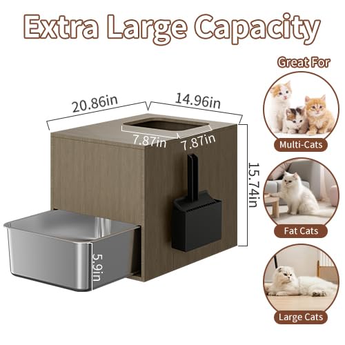 Fooalgo Litter Box Enclosure, Top Entry Stainless Steel Cat Litter Box,Modern Cat Litter Box Furniture Hidden, With Scratching M