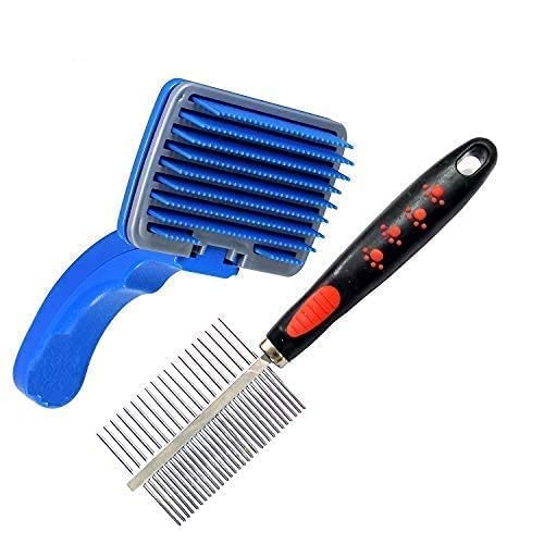 Psk Pet Mart Pets Dog Grooming Kit  Plastic Slicker Brush With Press Key And Pet Double Side Comb Suitable For Dog, Puppy, Cat,