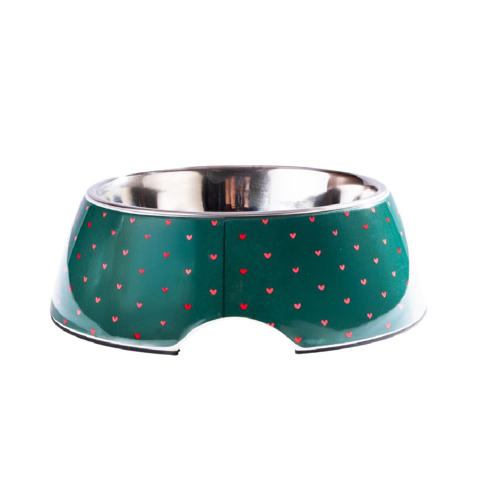 Pet Set Go Anti Skid Stainless Steel With Melamine  400 Ml Bowl For Dogs And Cats |Green Melamine Food & Water Dog Bowl