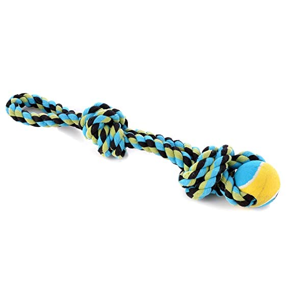 Psk Pet Mart 2 Knot Double Interactive Tennis Ball Cotton Rope Toy For Dog And Puppy