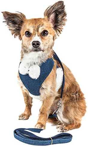 Pet Life  Luxe Pom Draper 2In1 Mesh Reversed Adjustable Dog Harnessleash W/ Pompom Bowtie, Navy Blue  Medium