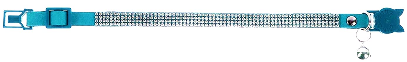 Haoyueer Rhinestones Dog Cat Collars With Bell Bling Pet Puppy Collars With Soft Velvet Crystal Collars Girl Jeweled Necklace (Blue)