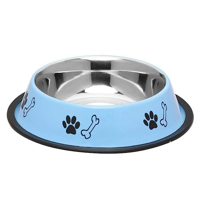 D&C Paws Heavy Duty Round Shape Single Bowl Stainless Steel Dinner Food Bowls With AntiSlip Mat Ideal For Home Feeding Food Dog