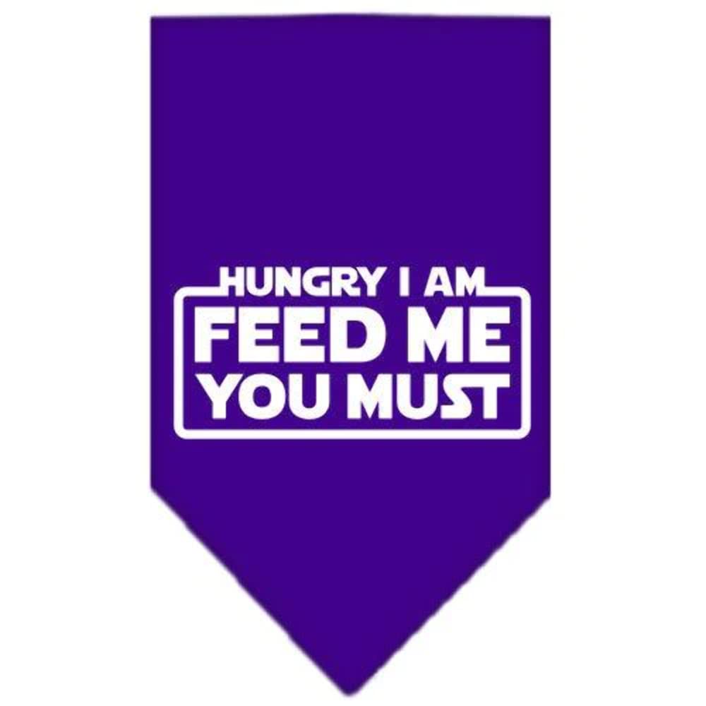 Pet and Dog Bandana Screen Printed, "Hungry I Am, Feed Me You Must" Purple Large