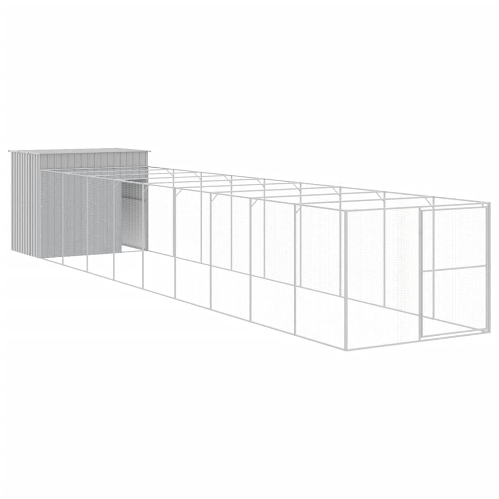 vidaXL Dog House with Run Light Gray 84.3x420.9x71.3 Galvanized Steel