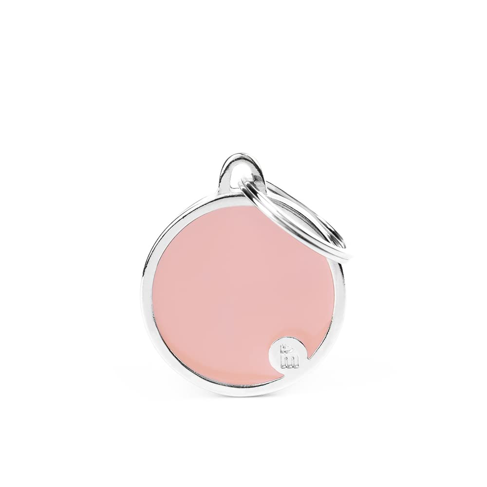 My Family Personalized Pet Id Tag Made In Italy, Pink Circle, Free Engraving, Hand Enamelled In Metal, Basic Handmade Collection