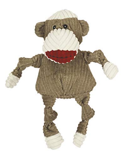 HuggleHounds Knotties Plush Dog Toy for Large Dogs - Durable Corduroy, Squeaky Sock Monkey, Model 10523