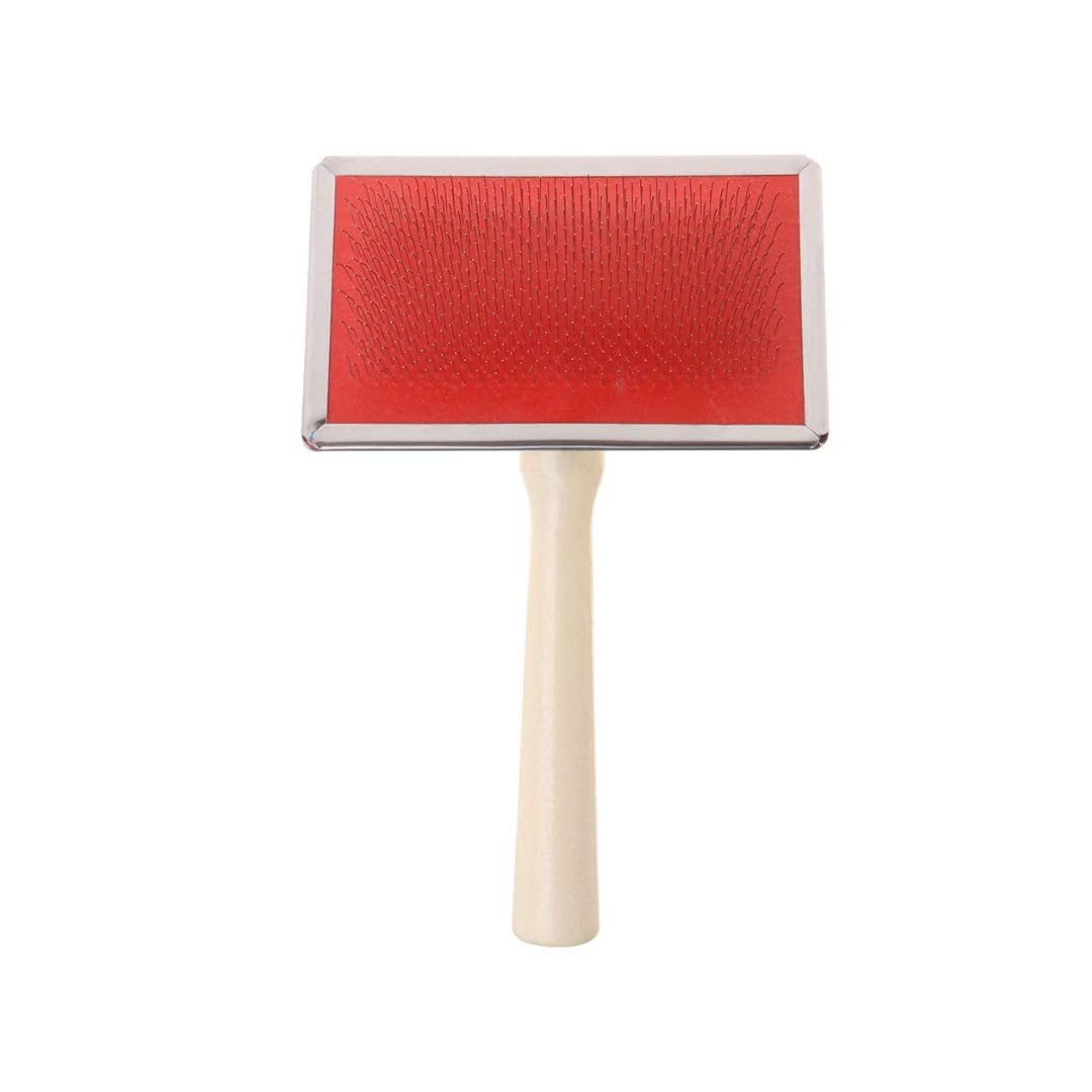 Pet Fun Wooden Handle Slicker Brush For All Dogs And Cats | Removes Loose Fur, Shedding, And Tangles | Pet Grooming & Massage To